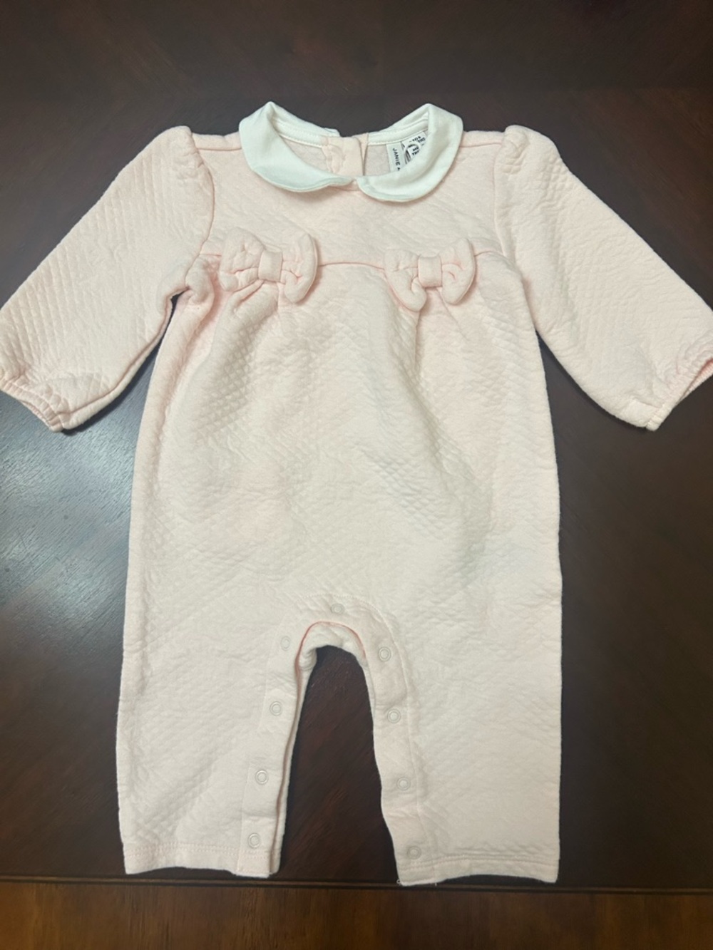 Janie and Jack Baby Girl Romper Pink Quilted Bow 3-6M Snap Closure